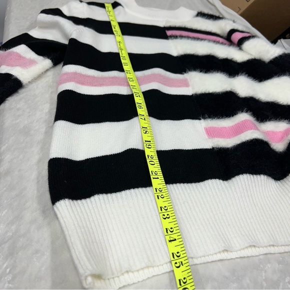 THML Kirsten striped M knit sweater white pink black bold modern high neckline - Picture 9 of 12
